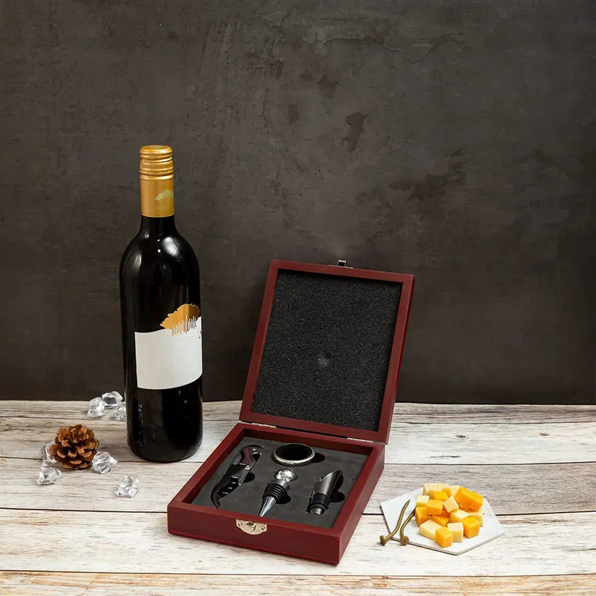 4PCS Wine Opener Set Stainless Steel Durable for Home Bar Wine Lovers Gifts - Khaki