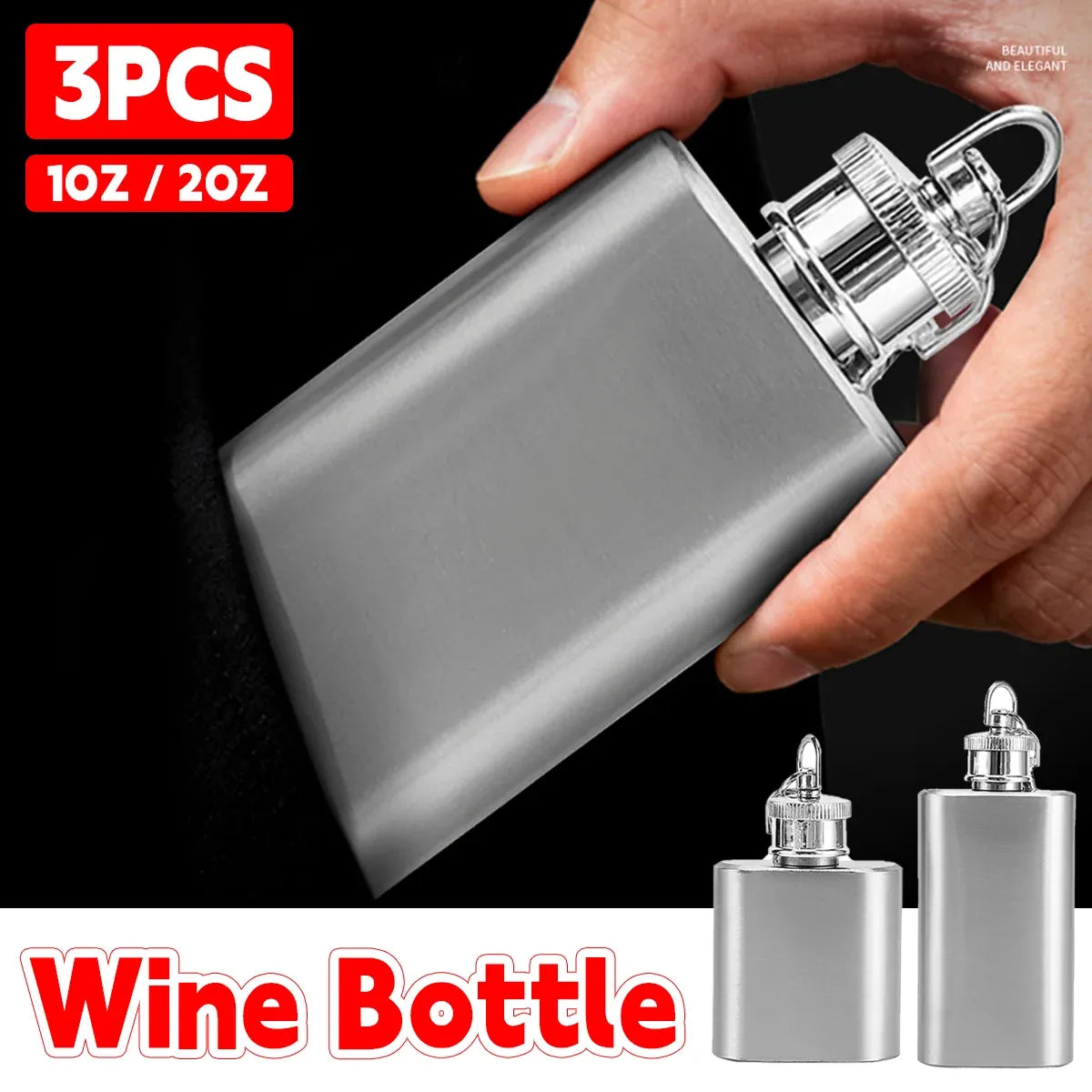 Mini Stainless Steel Hip Flask 1/2oz 3Pcs Portable Pocket Liquor Bottle Travel - 2OZ
