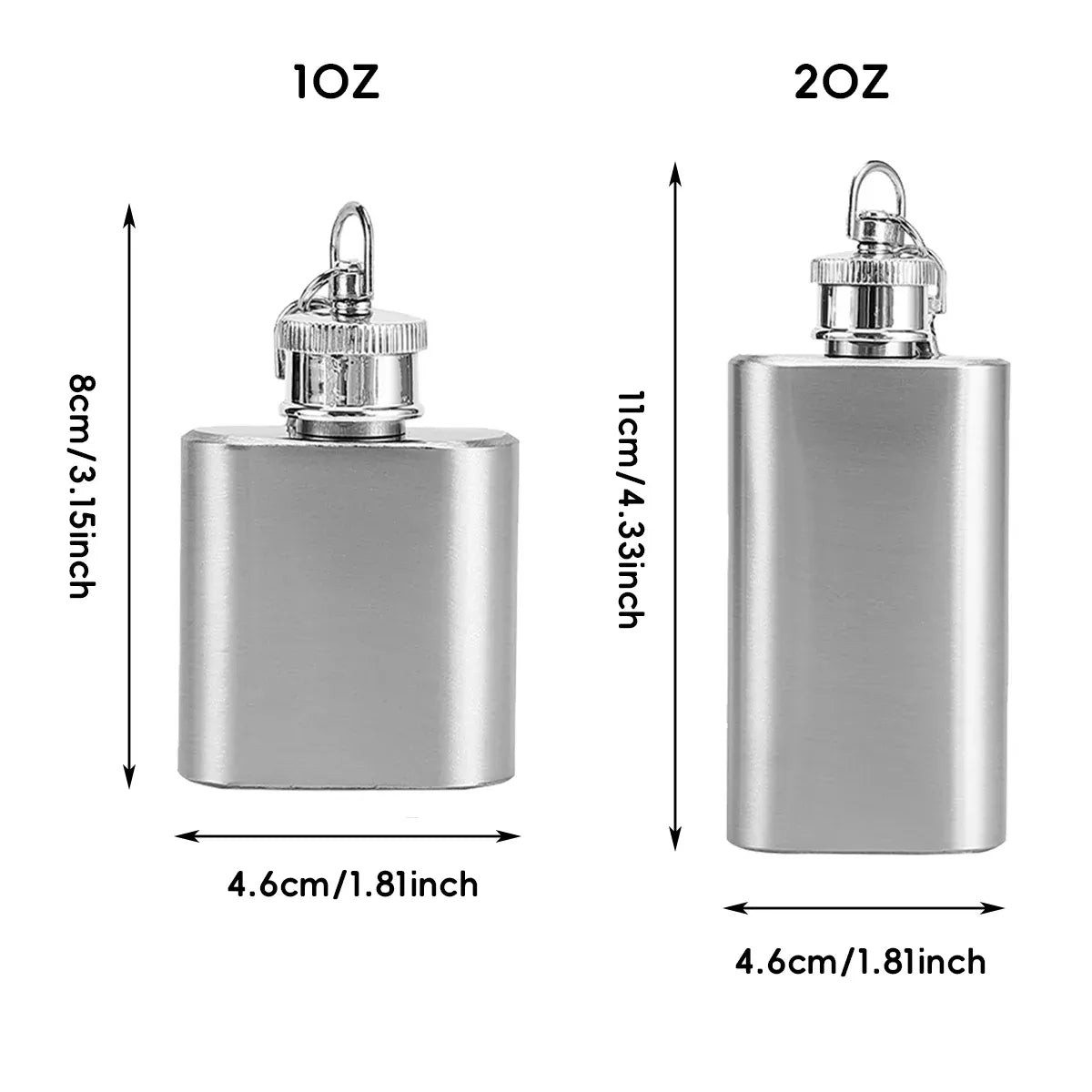 Mini Stainless Steel Hip Flask 1/2oz 3Pcs Portable Pocket Liquor Bottle Travel - 2OZ