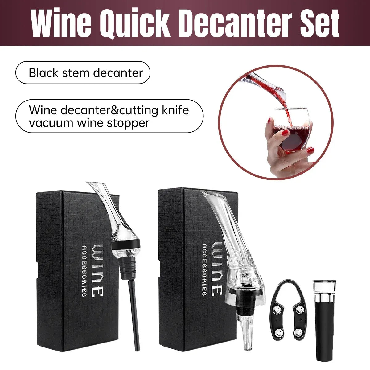 Wine Aerator Pourer with Gift Box Fast Red Wine Air Infusion Single or Three Piece Set - Long Stem Aerator