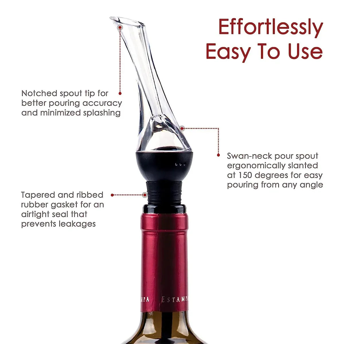 Wine Aerator Pourer with Gift Box Fast Red Wine Air Infusion Single or Three Piece Set - Long Stem Aerator