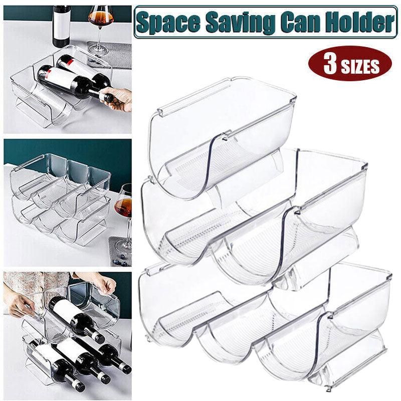 Fridge Organiser Wine Beer Stacking Bottle Rack Kitchen Space Saving Can Holder - 2 Grids