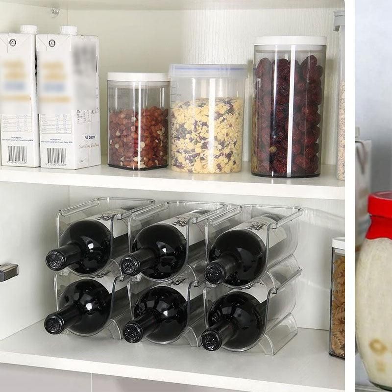 Fridge Organiser Wine Beer Stacking Bottle Rack Kitchen Space Saving Can Holder - 2 Grids