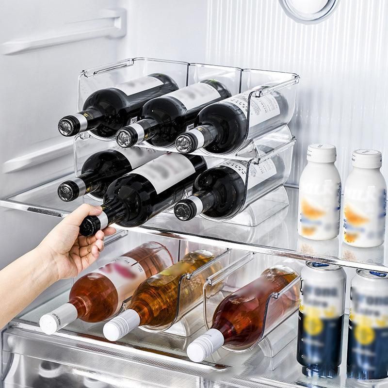 Fridge Organiser Wine Beer Stacking Bottle Rack Kitchen Space Saving Can Holder - 2 Grids