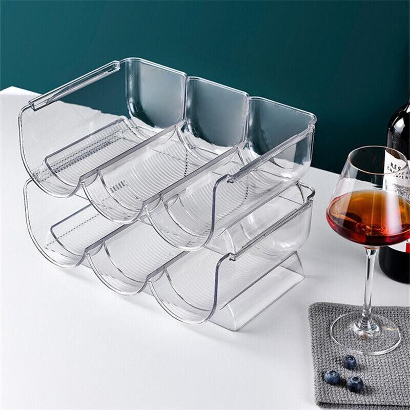 Fridge Organiser Wine Beer Stacking Bottle Rack Kitchen Space Saving Can Holder - 2 Grids