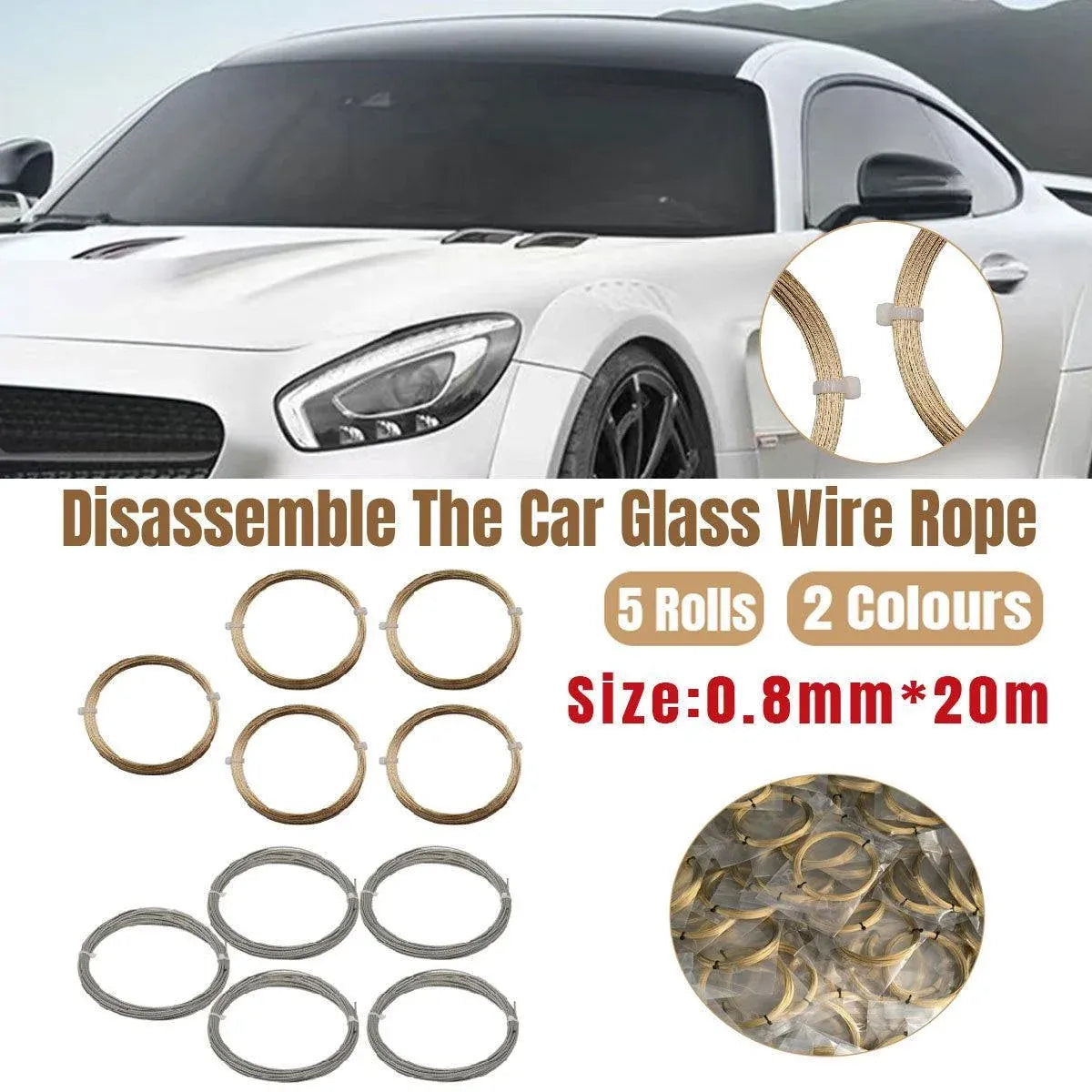 5 Rolls Automotive Glass Removal Tools Steel Wire Rope Disassembling Kit - Silver