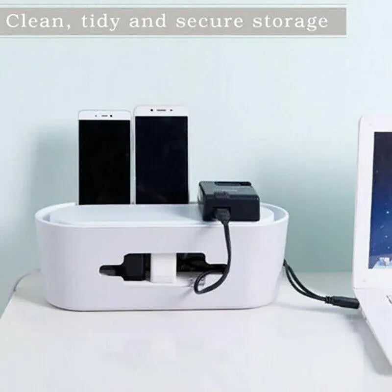 Cable Power Management Storage Box Socket Wire Tidy Organiser Hide Case - Grey