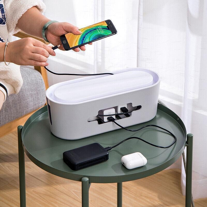 Cable Power Management Storage Box Socket Wire Tidy Organiser Hide Case - Grey