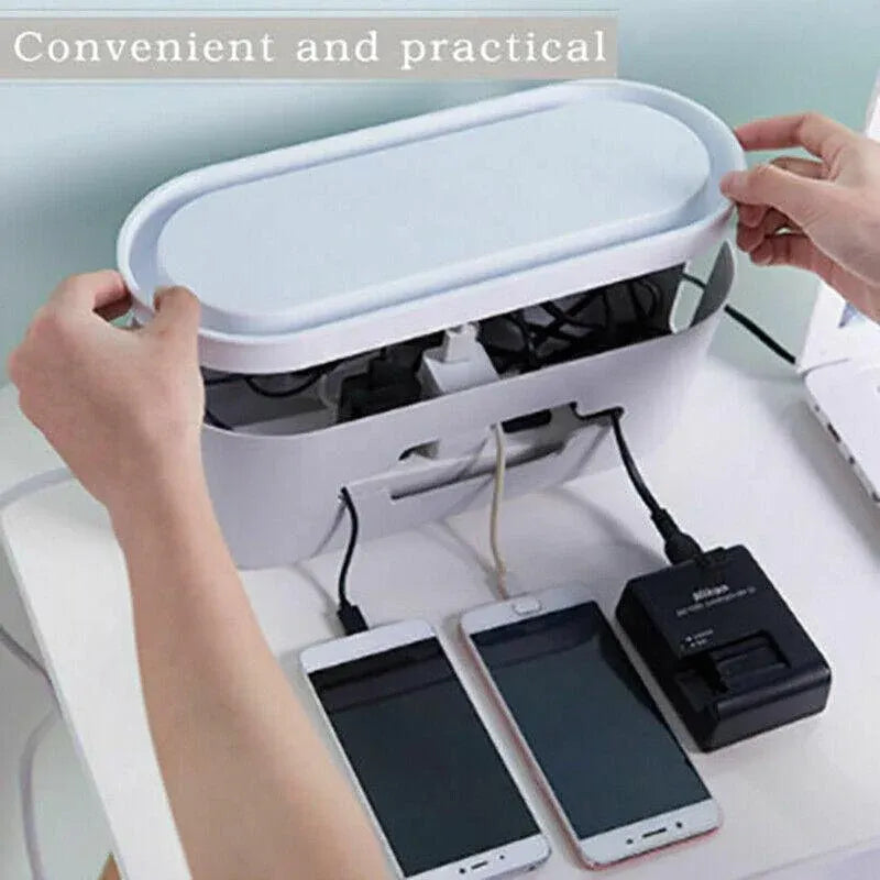 Cable Power Management Storage Box Socket Wire Tidy Organiser Hide Case - White
