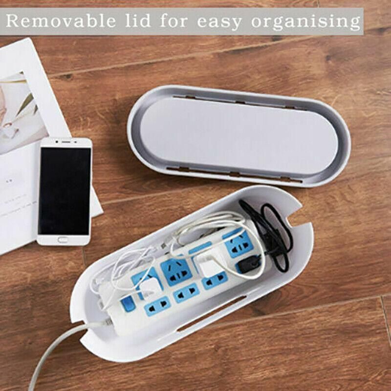 Cable Power Management Storage Box Socket Wire Tidy Organiser Hide Case - White