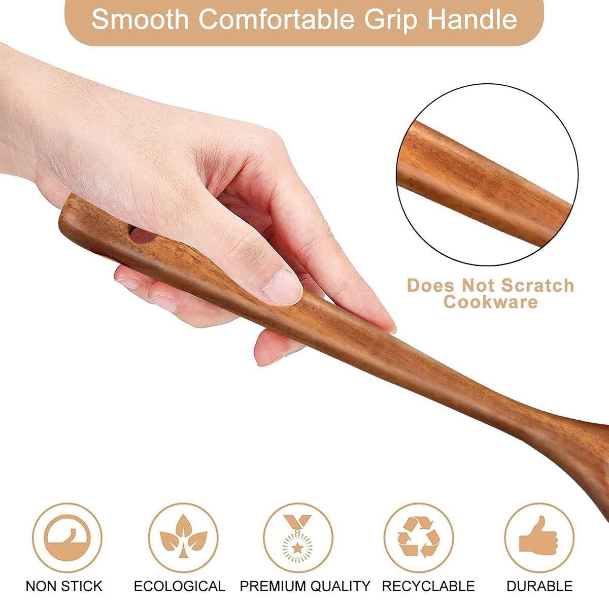 2pcs Wooden Frying Spatula Long Handle Stir Fry Spatula Kitchen Cooking Utensils