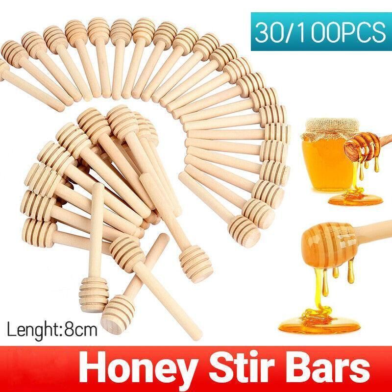 30PCS Mini Wooden Honey Dipper Stick for Honey Jar Dispense Drizzle Party Favors - 100PCS