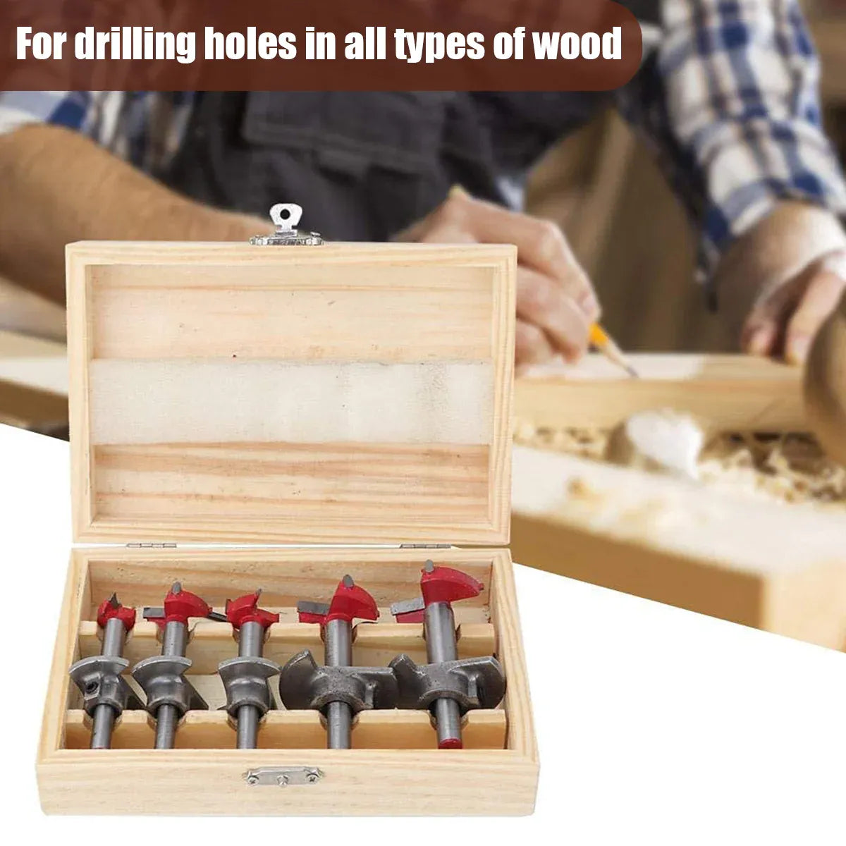 5PCS Woodworking Hole Saw Set Sturdy Durable for Wood Processing Openings Use