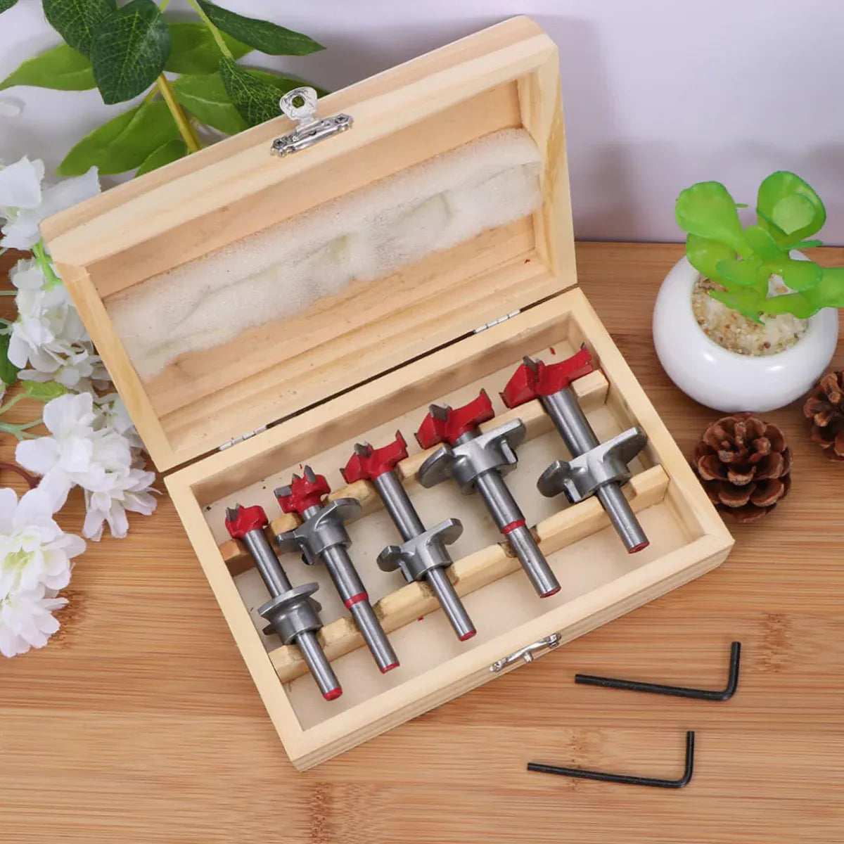 5PCS Woodworking Hole Saw Set Sturdy Durable for Wood Processing Openings Use