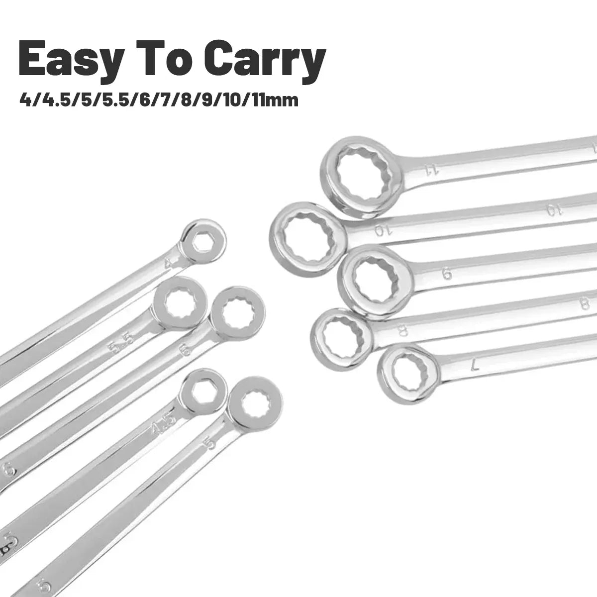 10PCS Mini Mirror Polishing Open-end Wrench and Double-purpose Wrench Set 4-11mm