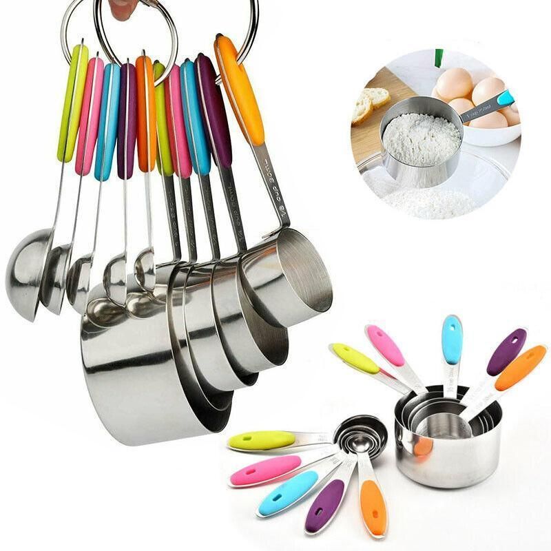 10 Piece Stainless Steel Measuring Cups and Spoons Set for Baking and Cooking