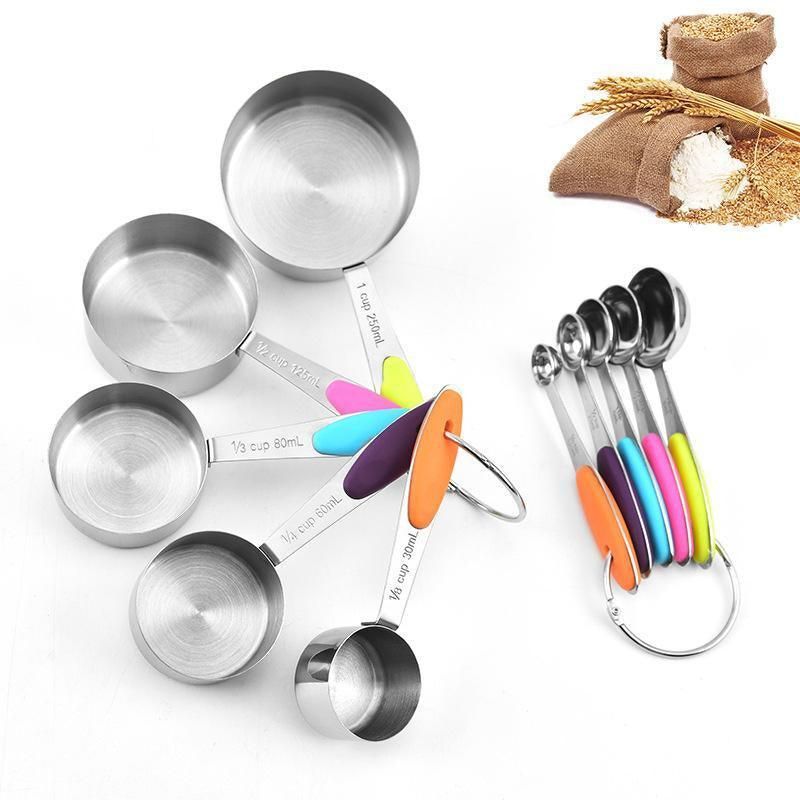 10 Piece Stainless Steel Measuring Cups and Spoons Set for Baking and Cooking