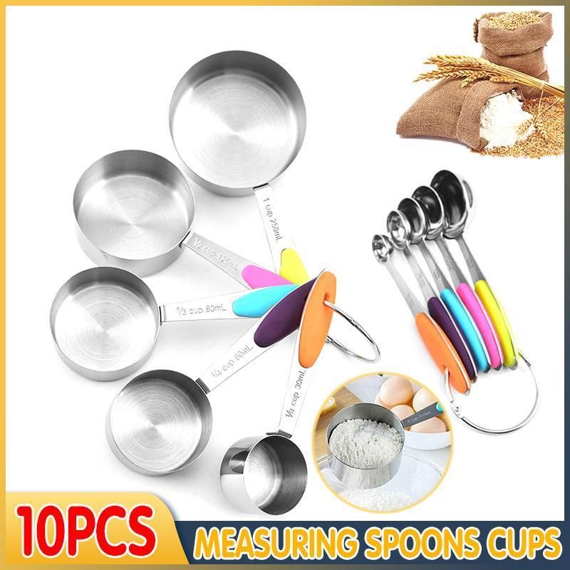 10 Piece Stainless Steel Measuring Cups and Spoons Set for Baking and Cooking