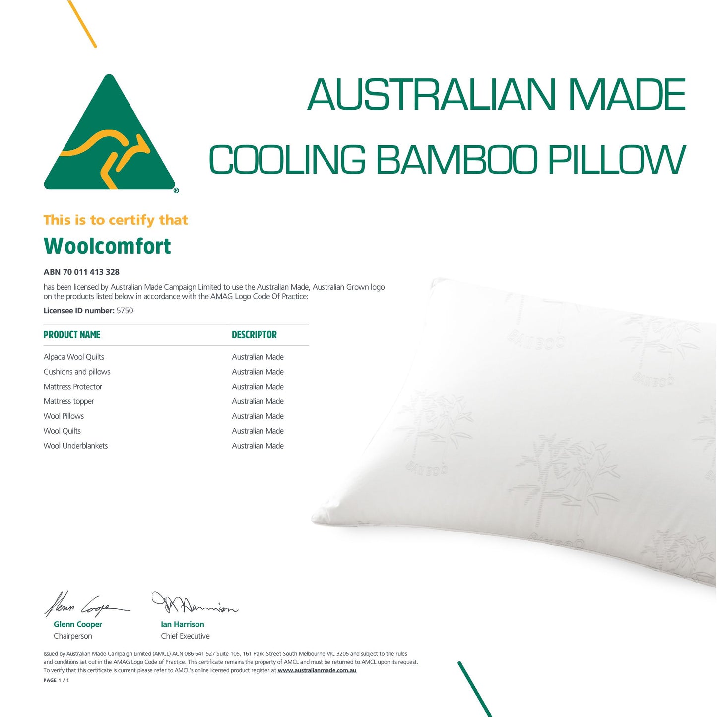 Luxor Australian Made Bamboo Cooling Pillow Standard Size Twin Pack