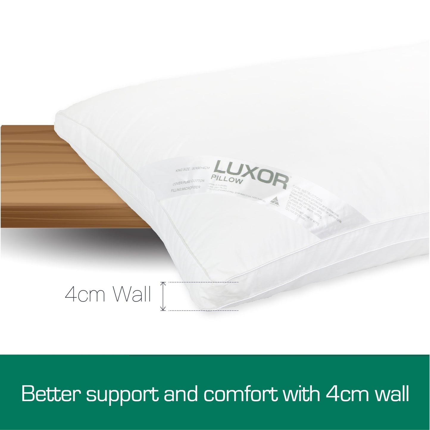 Luxor Australian Made Hotel King Size Pillow with 4cm Wall Single Pack