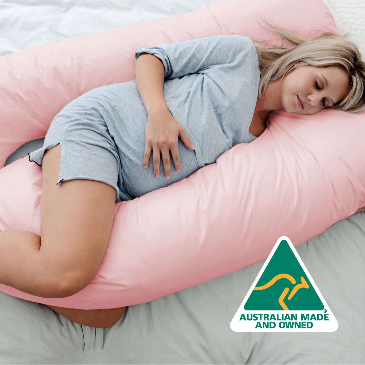 Woolcomfort Aus Made Maternity Pregnancy Nursing Sleeping Body Pillow Pillowcase Included Light Pink