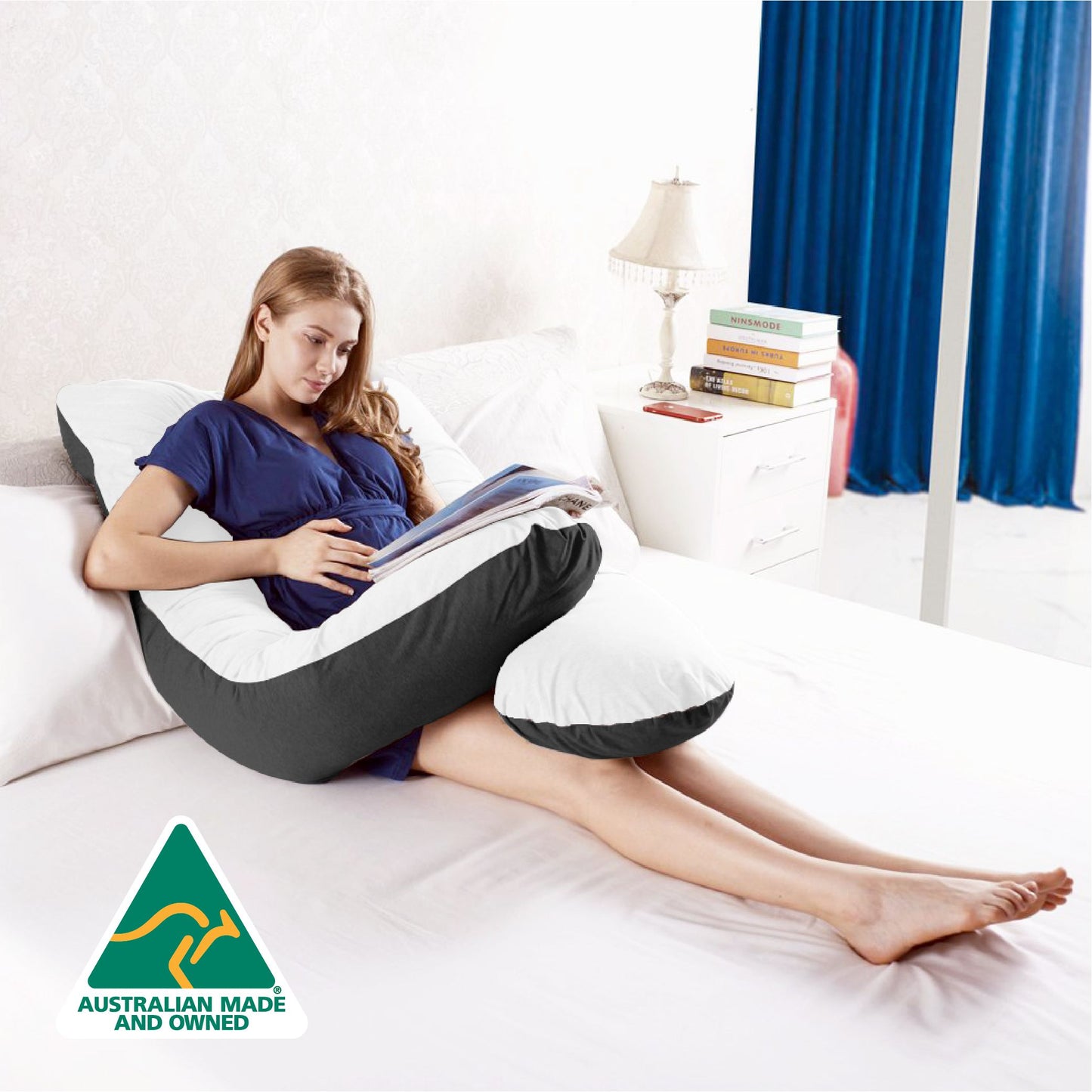 Woolcomfort Aus Made Maternity Pregnancy Nursing Sleeping Body Pillow Pillowcase Included Black x White