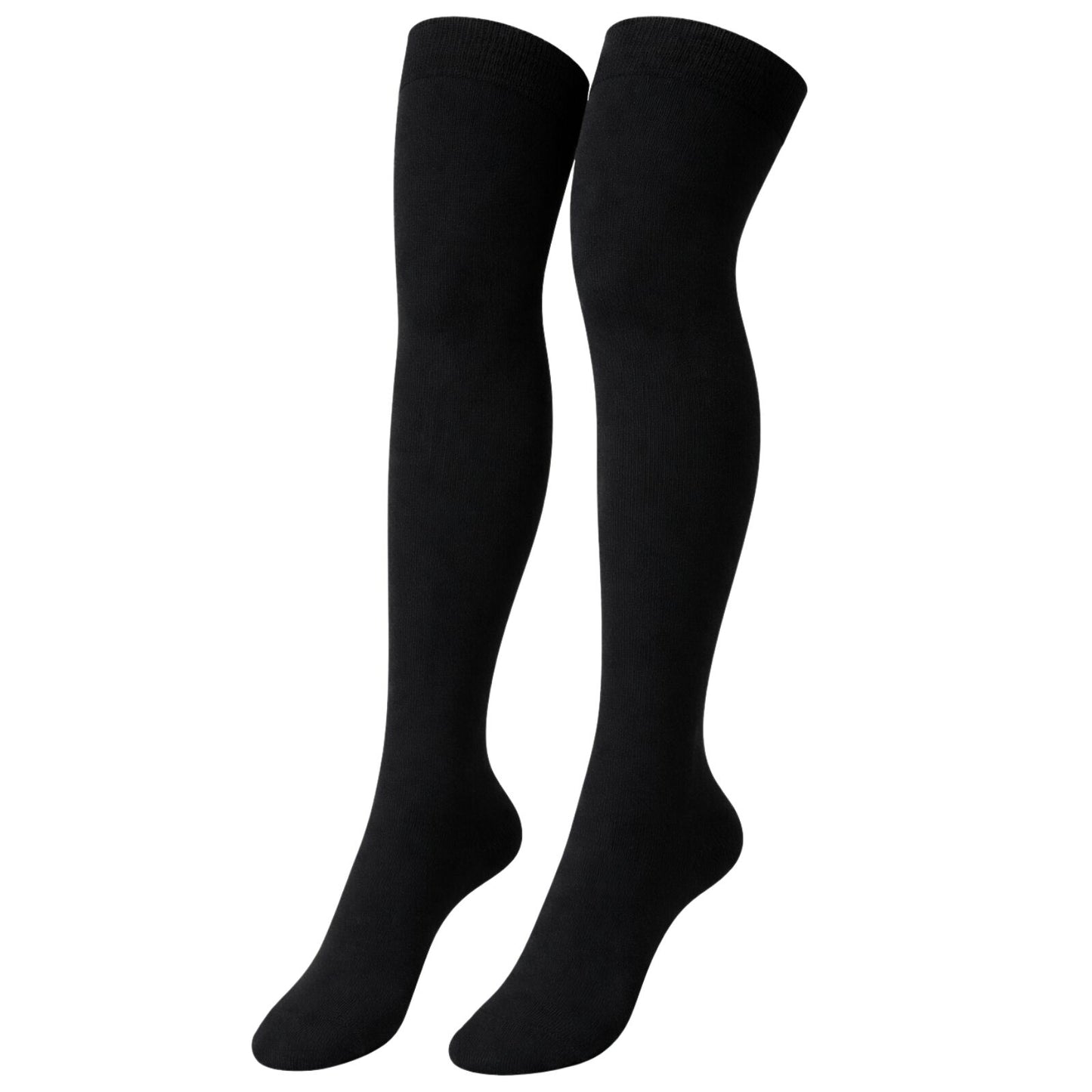 Womens Over Knee Socks Thigh High Stockings Long Stretch - Plain Black