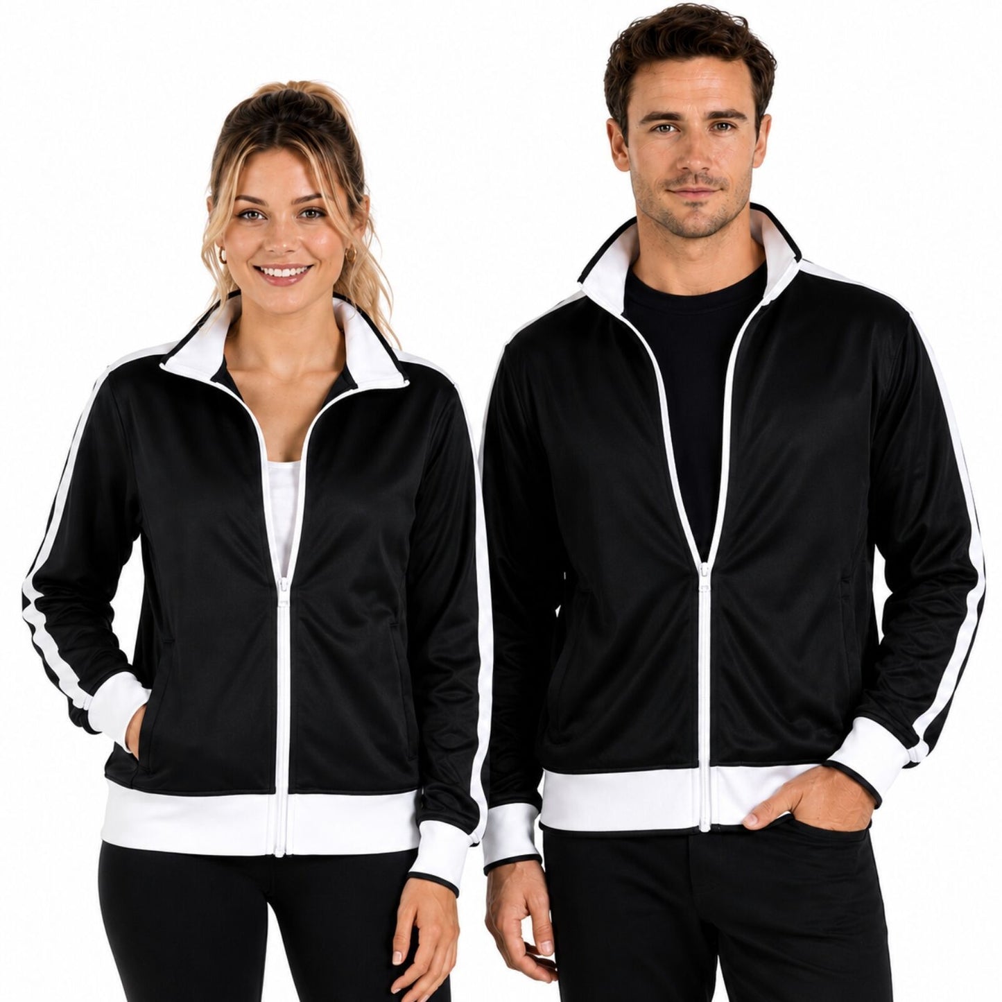 Identitee Mens Varsity Track Jacket Warm Winter Tracksuit Top Zip - Black/White - 3XL