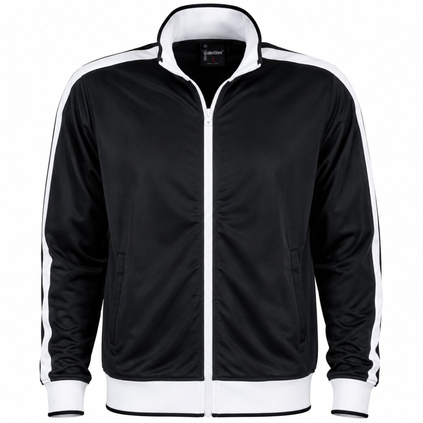 Identitee Mens Varsity Track Jacket Warm Winter Tracksuit Top Zip - Black/White - XL