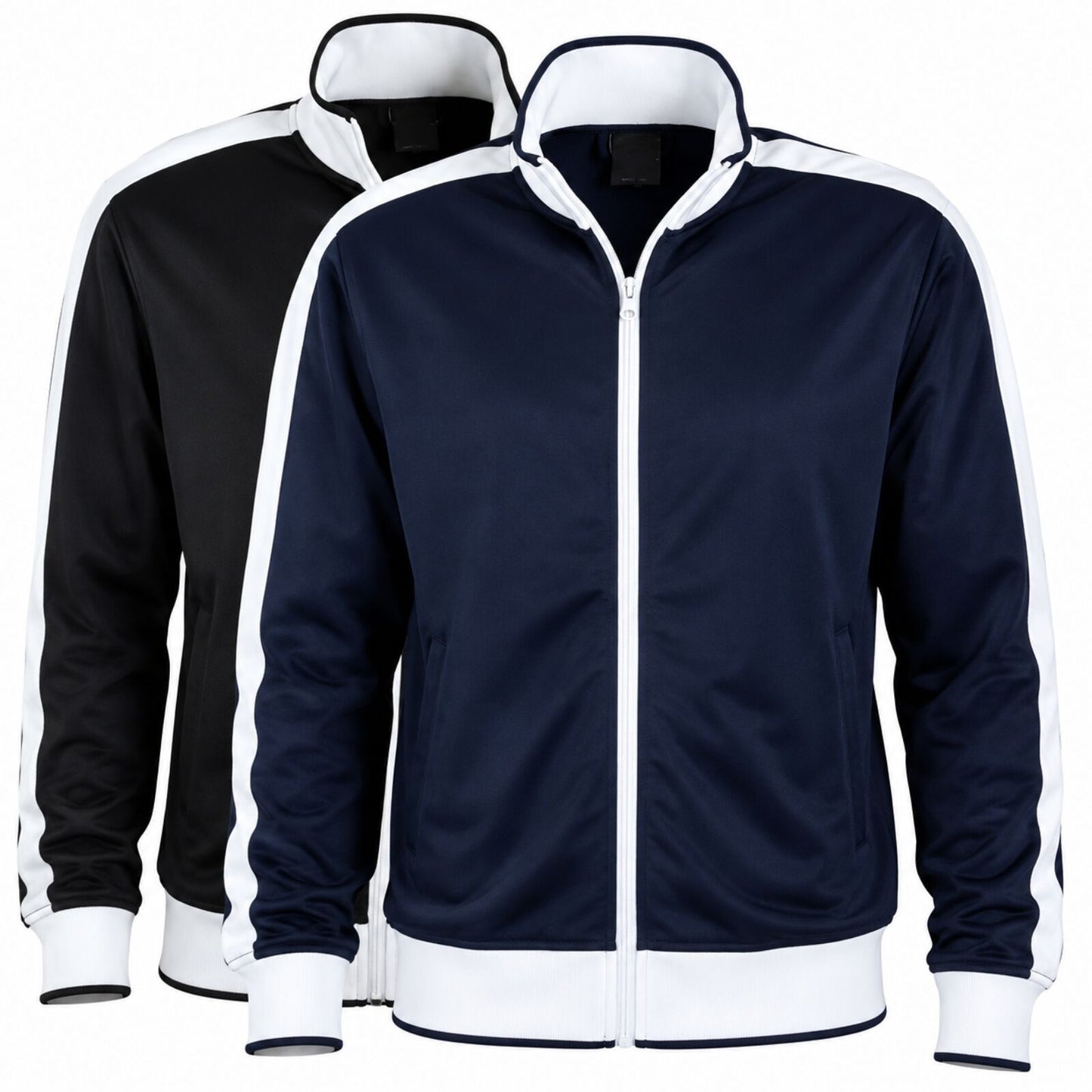 Identitee Mens Varsity Track Jacket Warm Winter Tracksuit Top Zip - Navy/White - 3XL