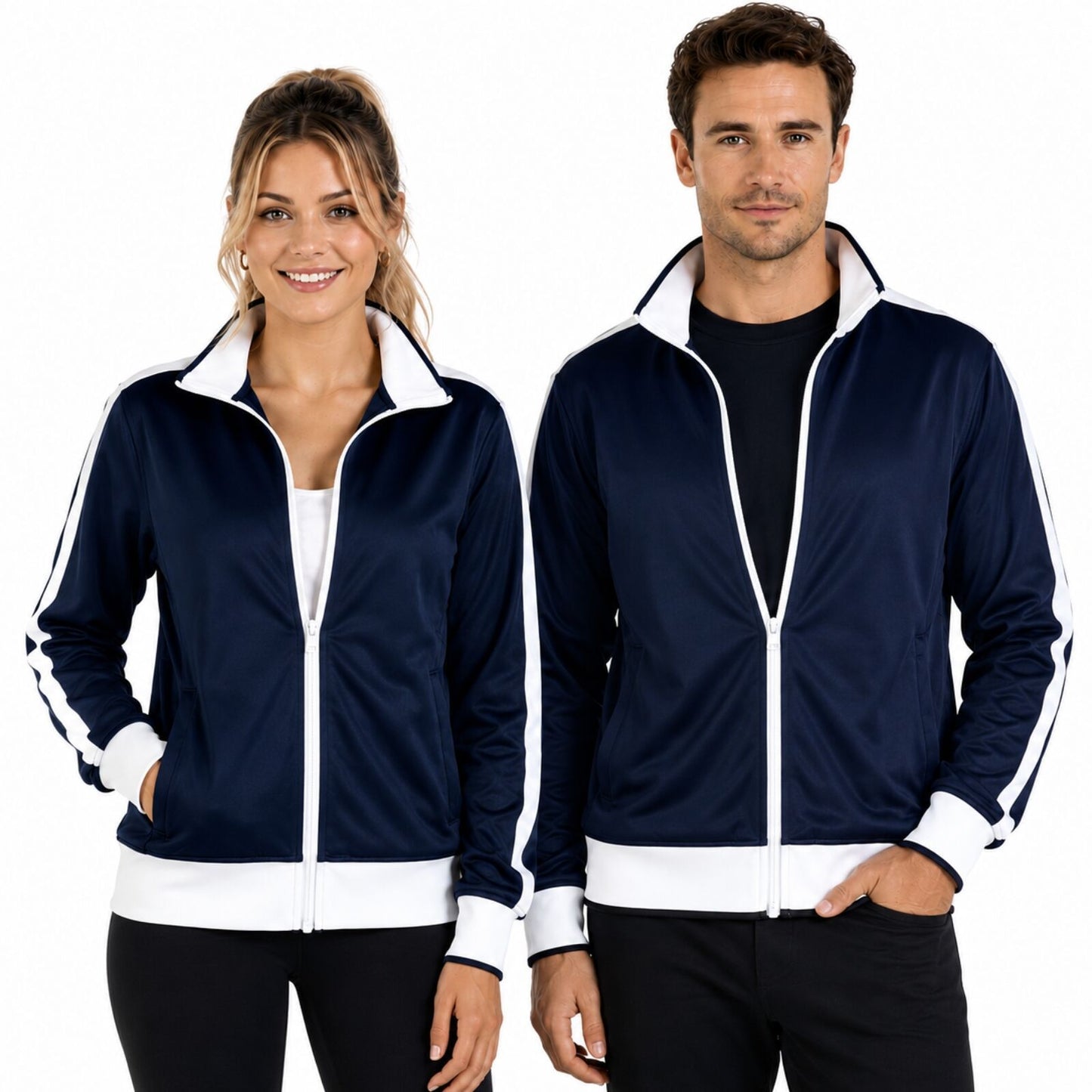 Identitee Mens Varsity Track Jacket Warm Winter Tracksuit Top Zip - Navy/White - XL