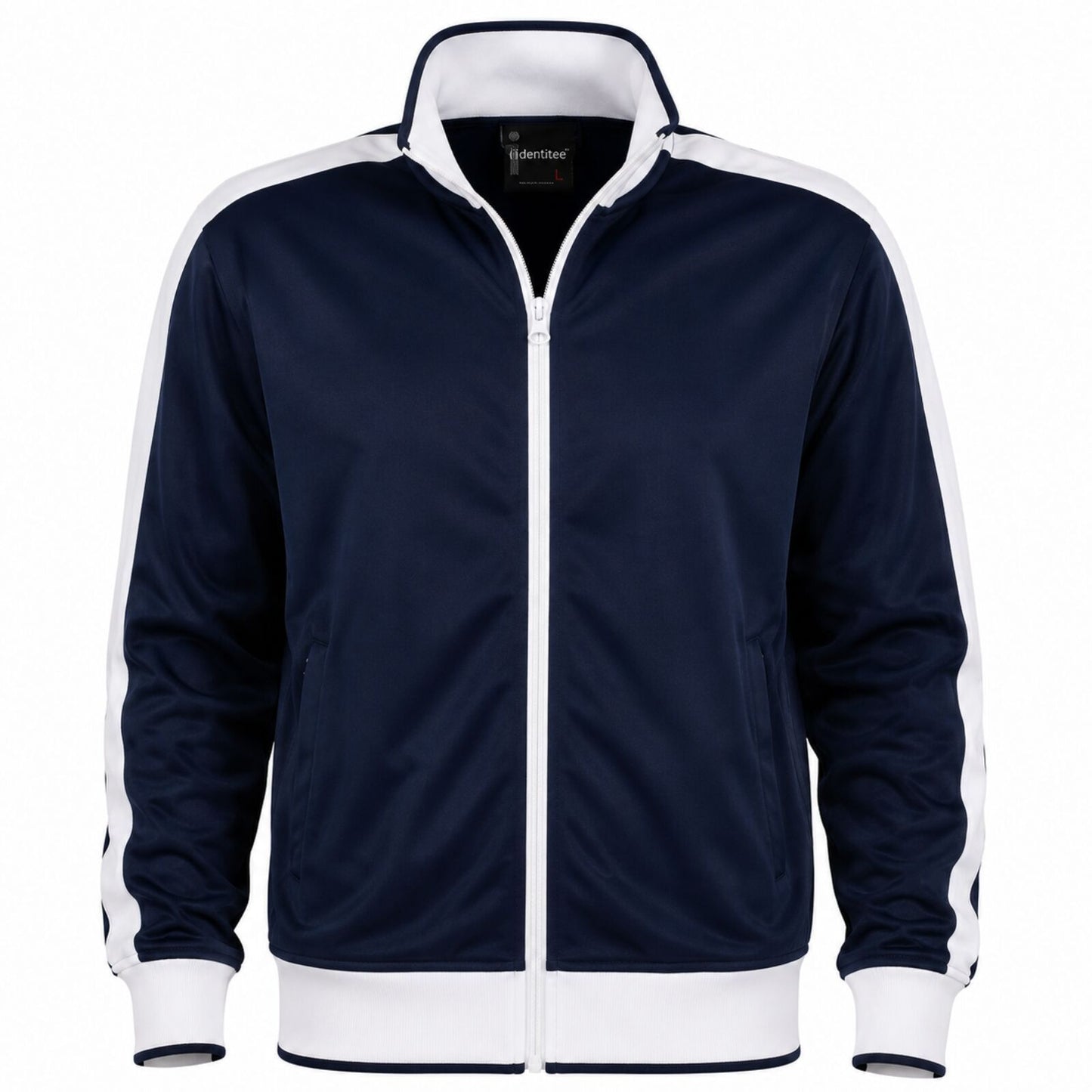 Identitee Mens Varsity Track Jacket Warm Winter Tracksuit Top Zip - Navy/White - XXL
