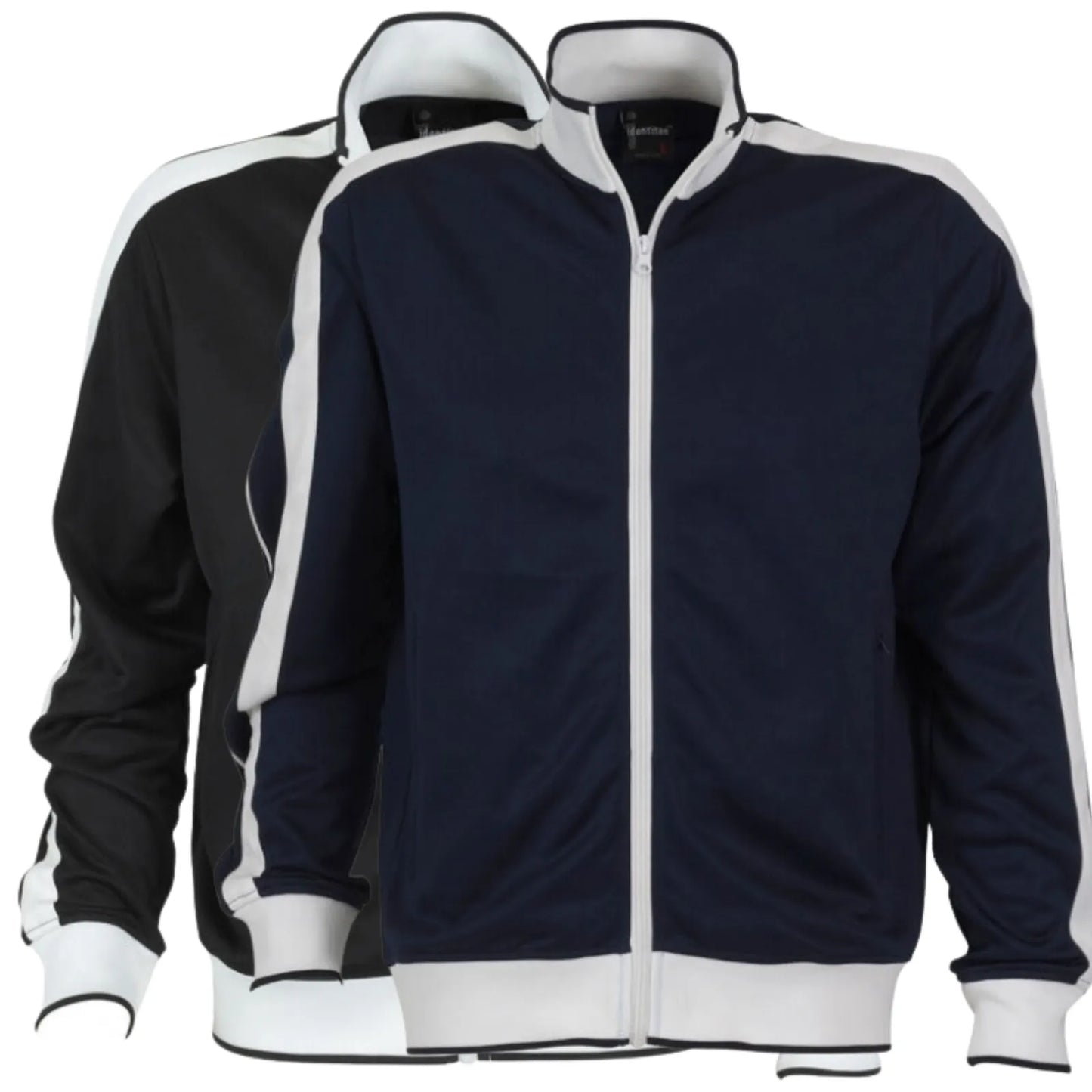 Identitee Mens Varsity Track Jacket Warm Winter Tracksuit Top Zip - Navy/White - XXL