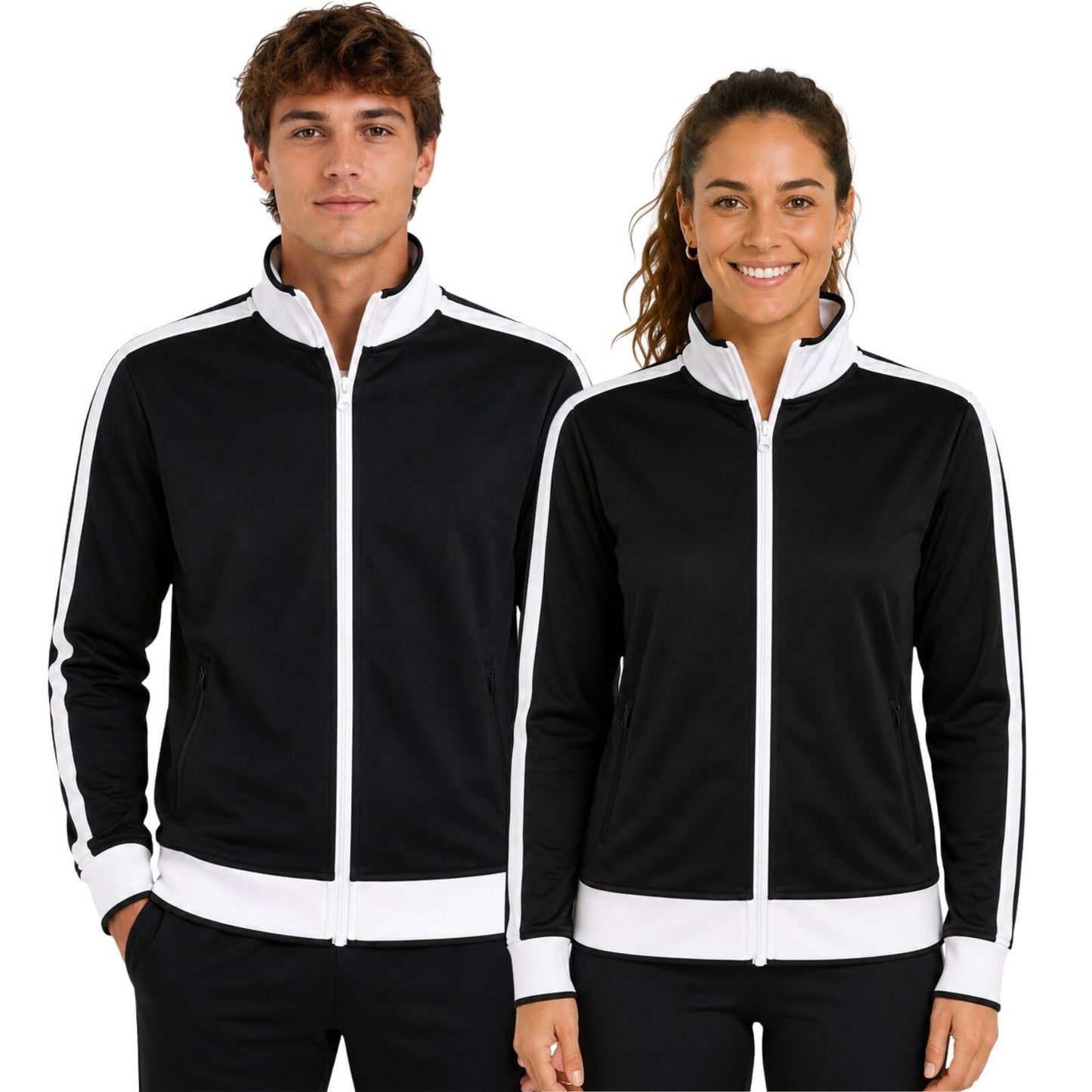 Track Top Jacket Full Zip Tracksuit Varsity Jumper Warm Winter - Black/White - L (14-16)
