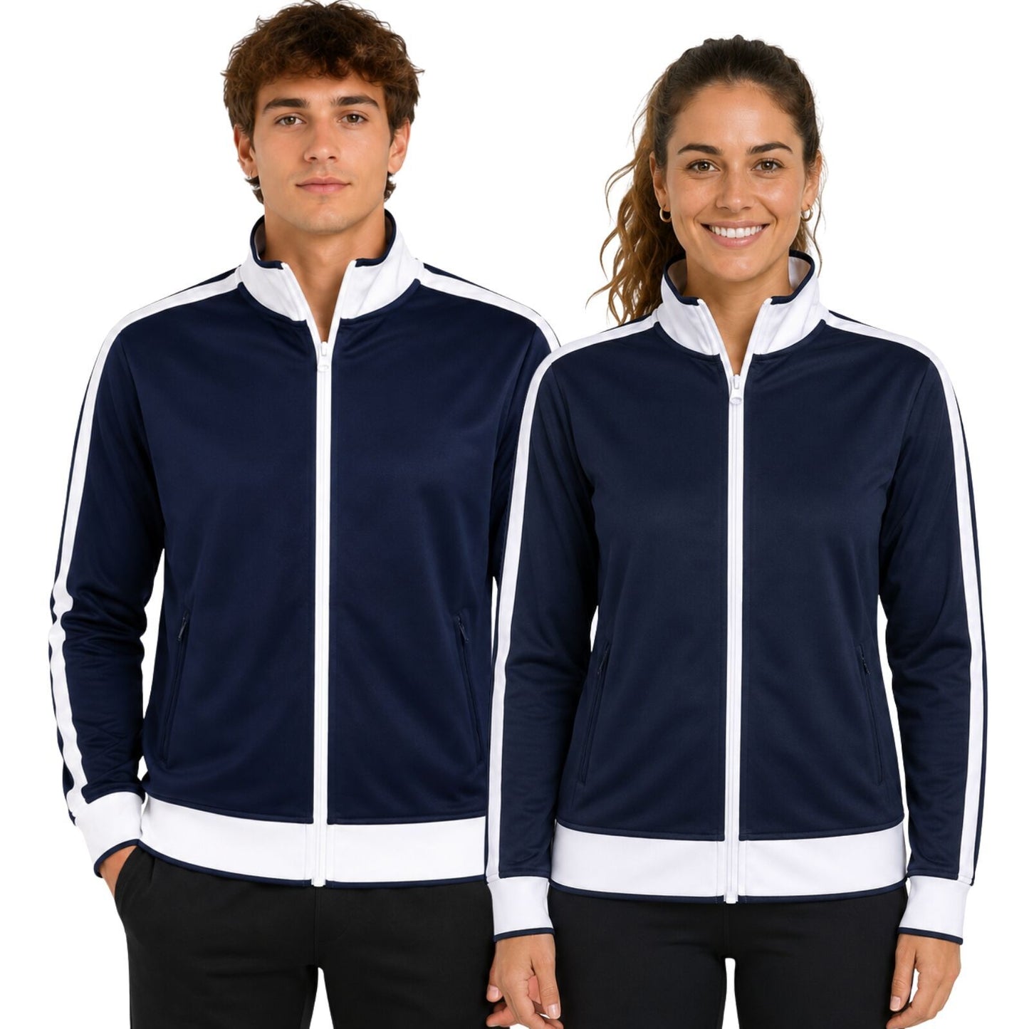 Track Top Jacket Full Zip Tracksuit Varsity Jumper Warm Winter - Navy/White - XL (18-20)