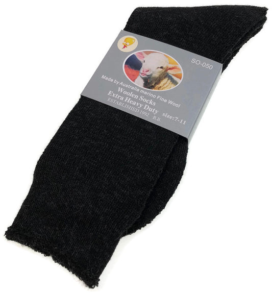 1 Pair Merino Wool Blend Work Socks Thermal Hiking Winter Warm Socks - Black - 7-11
