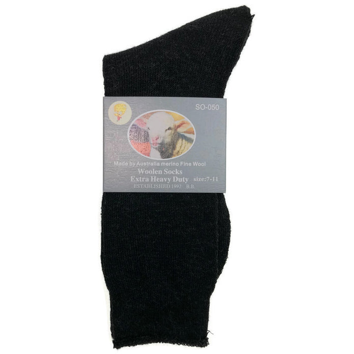1 Pair Merino Wool Blend Work Socks Thermal Hiking Winter Warm Socks - Black - 7-11
