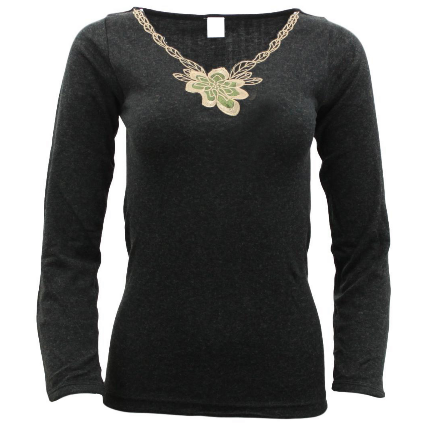 Womens Merino Wool Blend Thermal Top Long Sleeve V Neck Spencer Warm - Black - 16-18