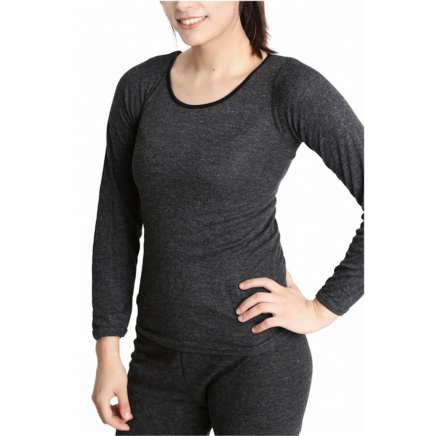 Womens Merino Wool Blend Thermal Top Long Sleeve Spencer Base Layer - Black - 18-20