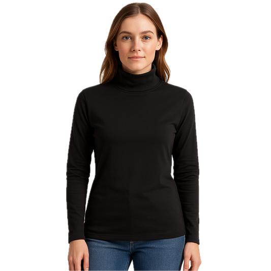 Ladies SKIVVY Womens Long Sleeve Plain Top Warm Turtleneck Cotton High Neck in Black - L