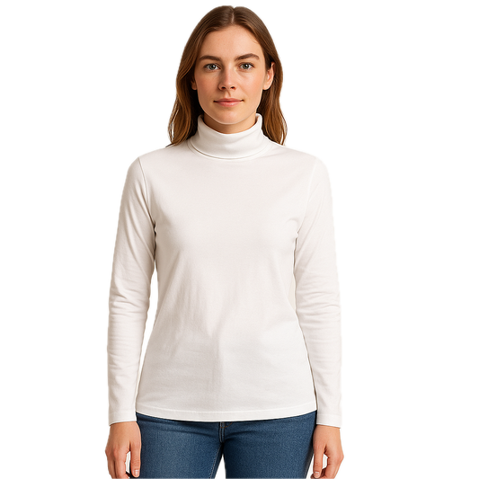 Ladies SKIVVY Womens Long Sleeve Plain Top Warm Turtleneck Cotton High Neck in White - XXL