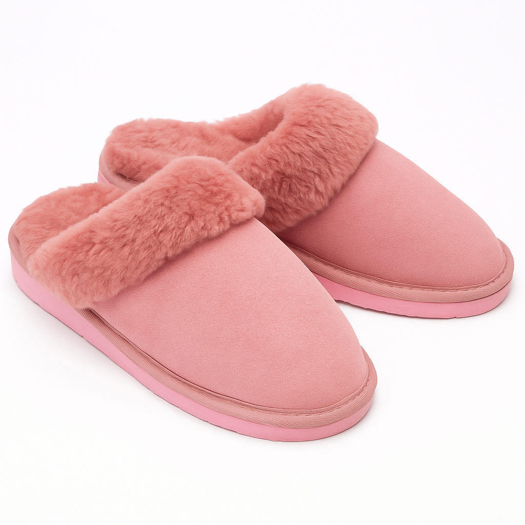 Sheepskin Wool Womens Slippers Scuffs Slip On Winter Ugg Slippers in Pink - 8