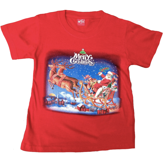 100% Cotton Kids Christmas T Shirt Xmas Top Santa Red White Party Costume - Red - XX-Large (12-14 Years Old)