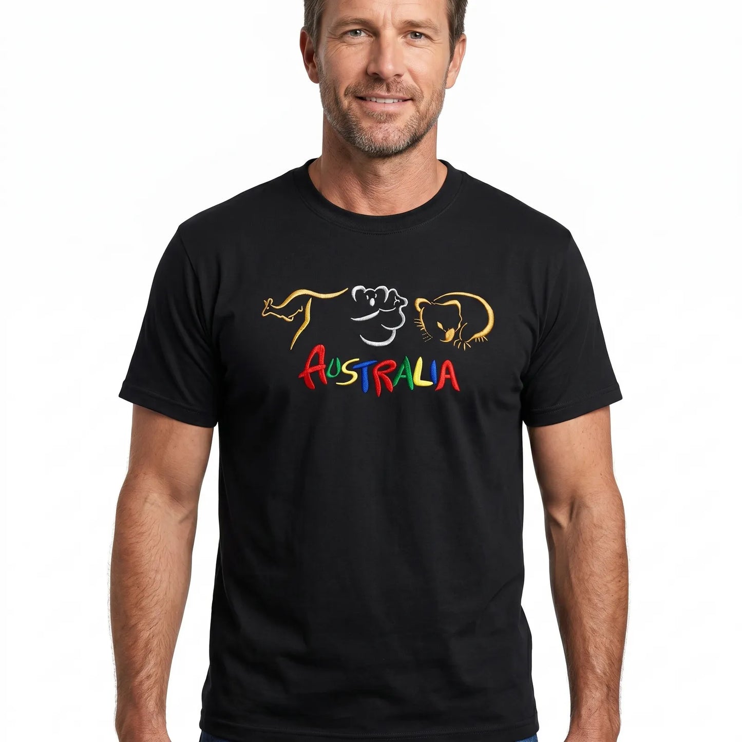 Adult Australia T Shirt Kangaroo Koala 100% Cotton Souvenir Tee Top - Black - S