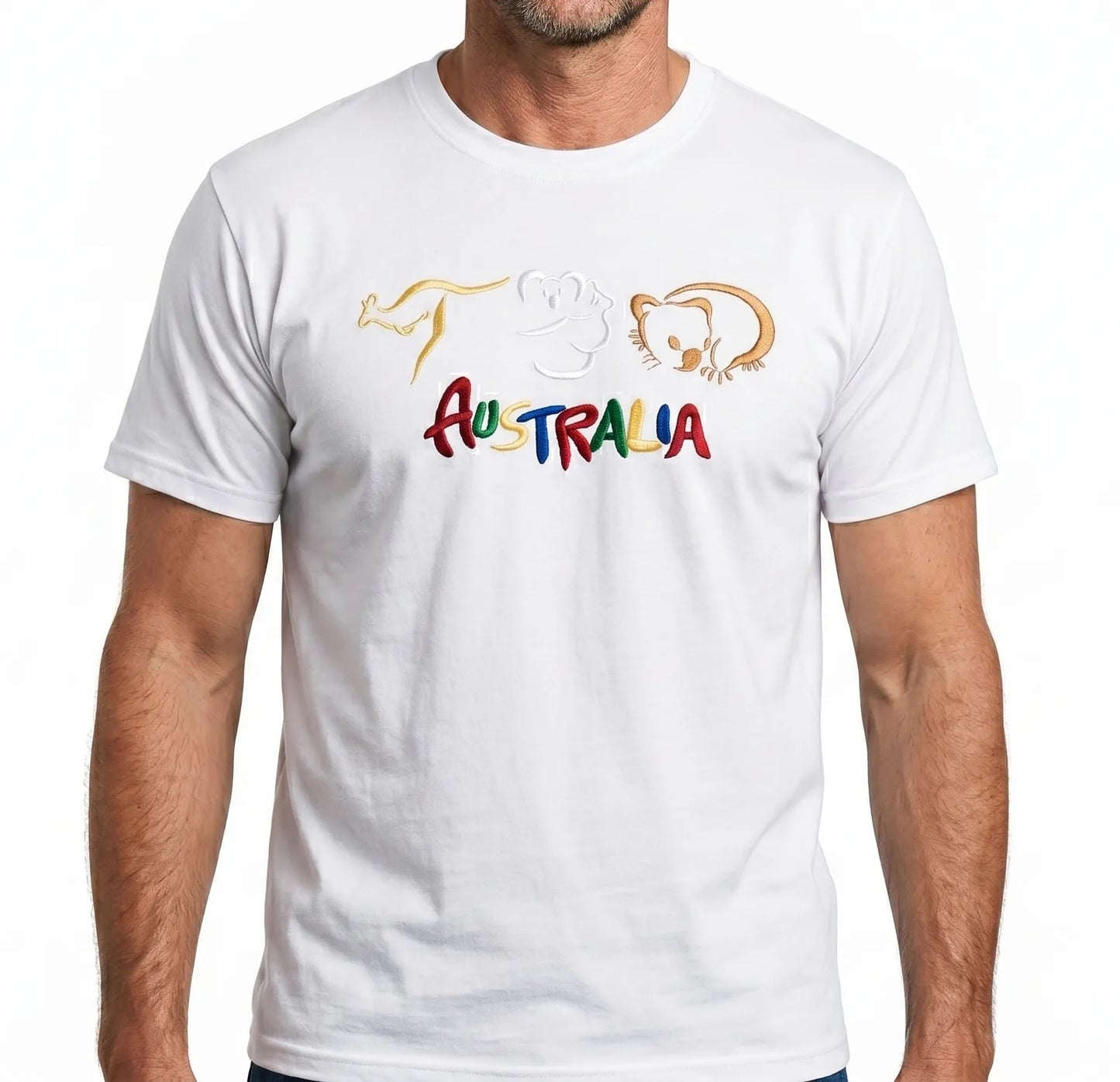 Adult Australia T Shirt Kangaroo Koala 100% Cotton Souvenir Tee Top - White - L