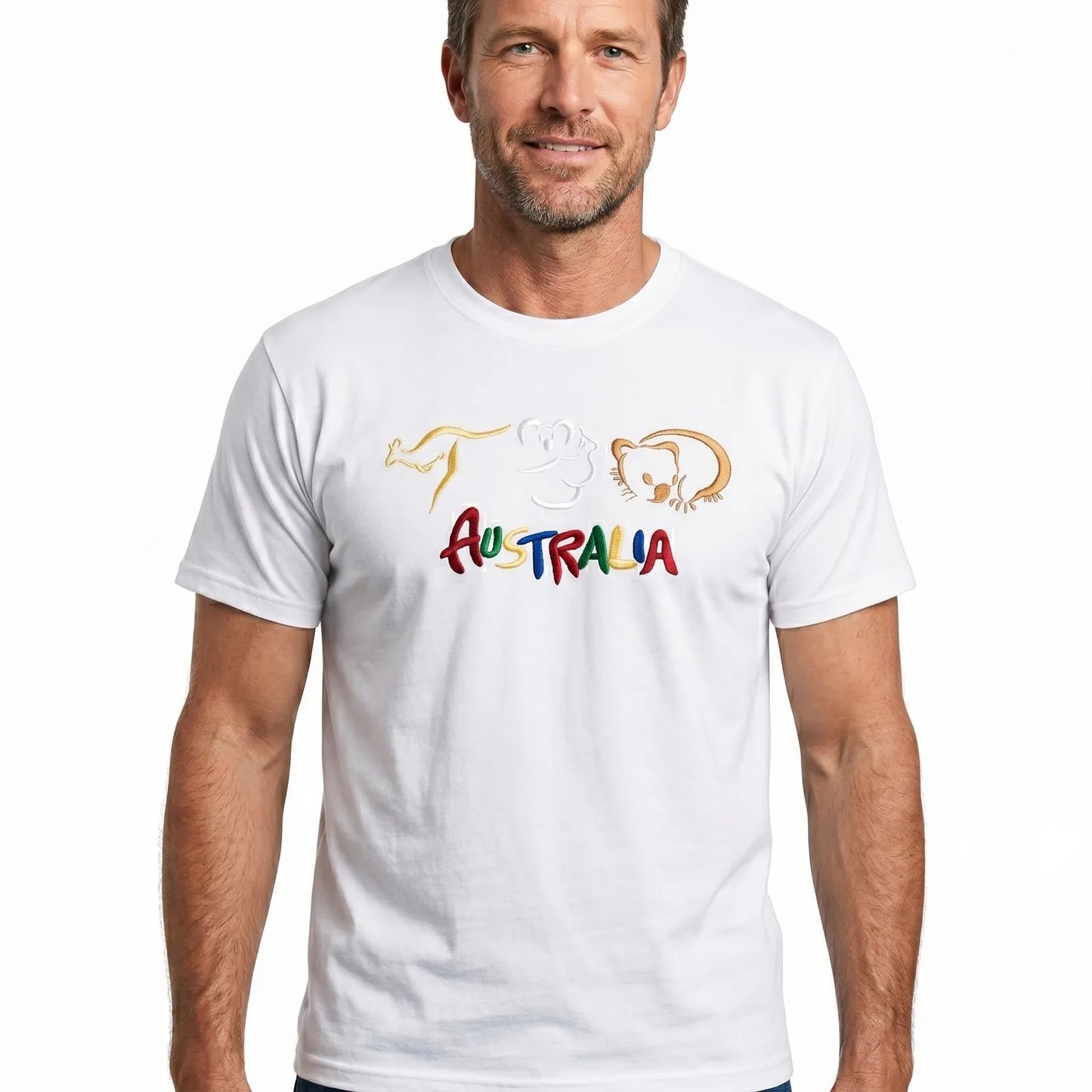 Adult Australia T Shirt Kangaroo Koala 100% Cotton Souvenir Tee Top - White - L