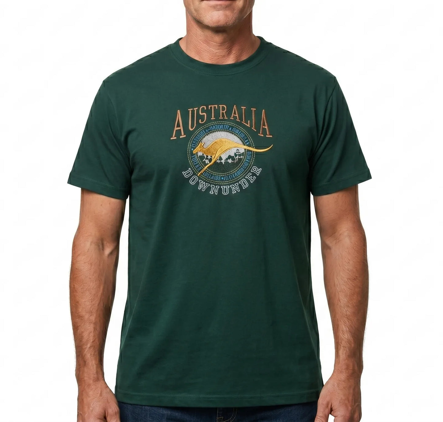 Adult Australia Kangaroo T Shirt Australia Day Souvenir Tee Top 100% Cotton - Bottle Green - XL