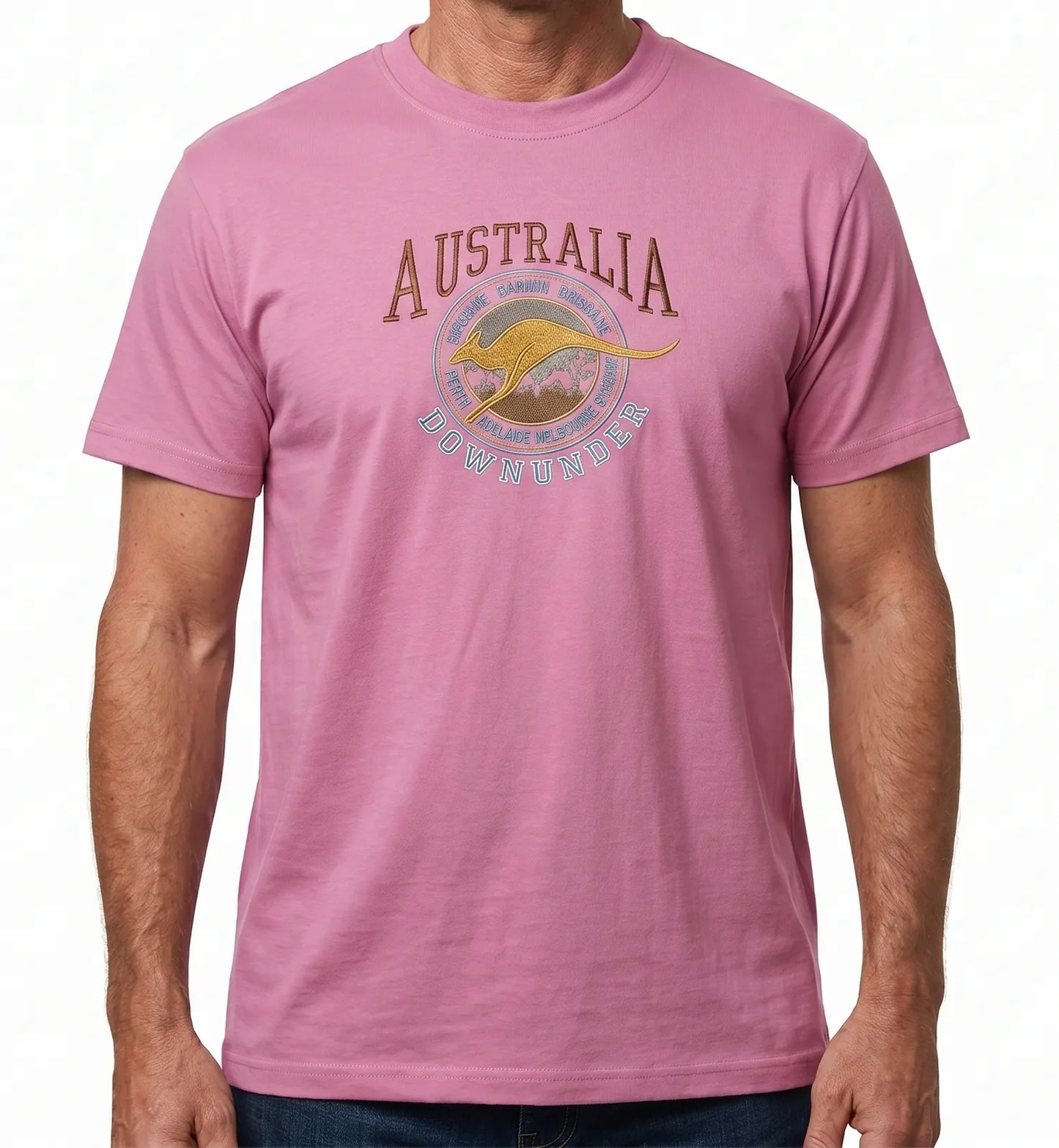 Adult Australia Kangaroo T Shirt Australia Day Souvenir Tee Top 100% Cotton - Pink - XL
