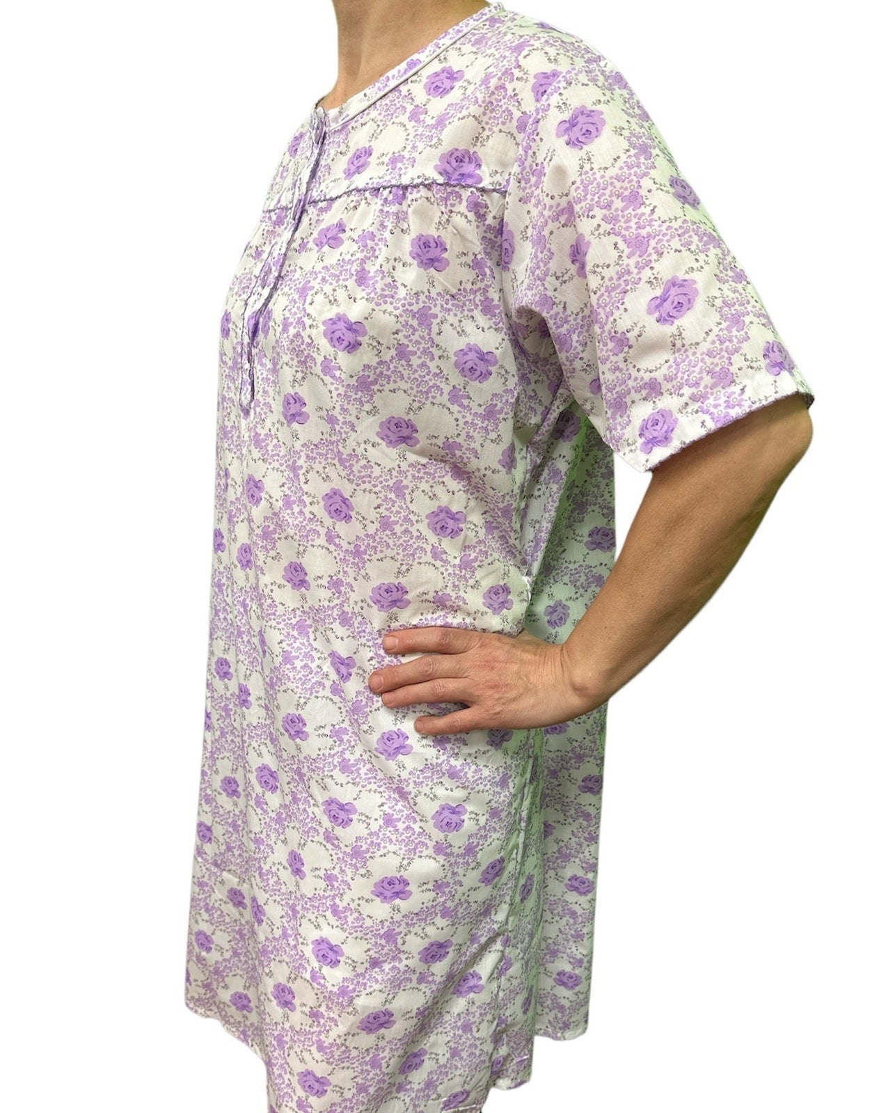 Womens 100% Cotton Short Sleeve Nightie Gown Night Sleepwear Pyjamas PJ Pajamas - Lilac - 14