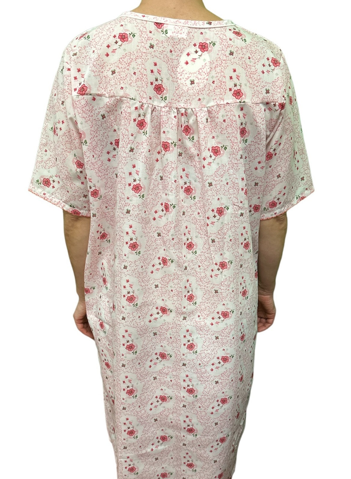 Womens 100% Cotton Short Sleeve Nightie Gown Night Sleepwear Pyjamas PJ Pajamas - Pink - 18